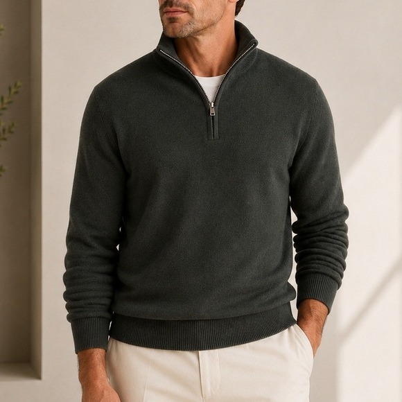 Quince Other - Quince Sweater Mongolian Cashmere Quarter Zip Lightweight Travel Moss Large NWOT